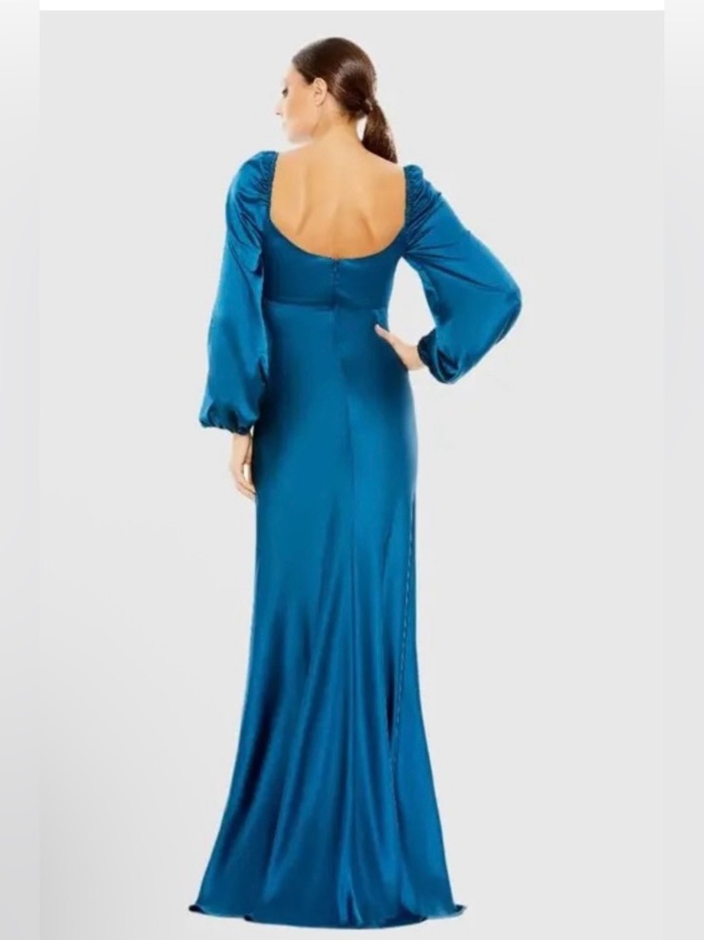 MAC DUGGAL Sweetheart Neckline Puff Sleeve Gown In Ocean Blue SZ 14 - Picture 2 of 3